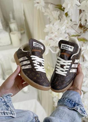 Коричневые кожаные кроссовки adidas samba wales bonner louis vuitton brown x адедас самба