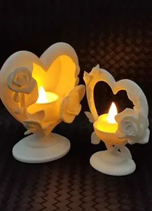 Роза в сердце - светодиодные подставки для чайных свечей