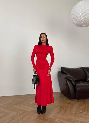 Жіноча повсякденна класична приталена міді сукня плаття з рукавами тканина мікродайвінг