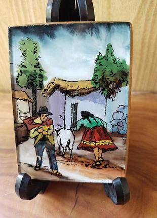 Винтажная мини картина на стекле перу