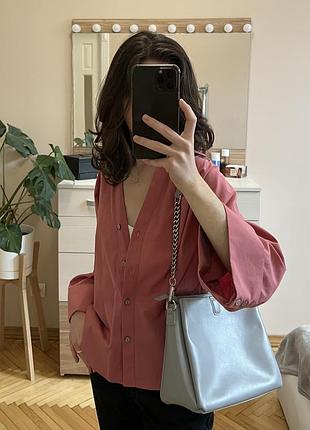 Сумка шкіряна сіра 100% real leather на ланцюжку через плече