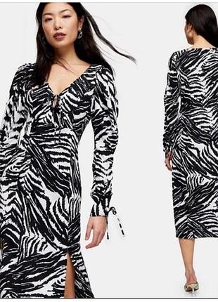 Стильна міді сукня з розрізами зебра плаття довгий рукав