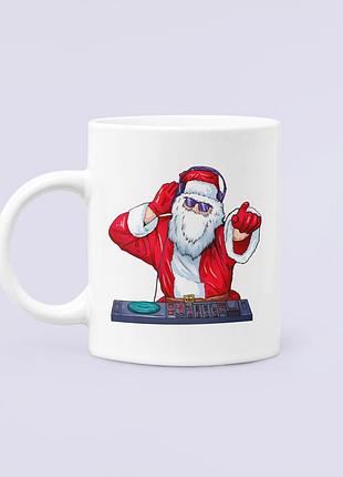 Чашка керамічна кружка з принтом санта діджей біла 330 мл