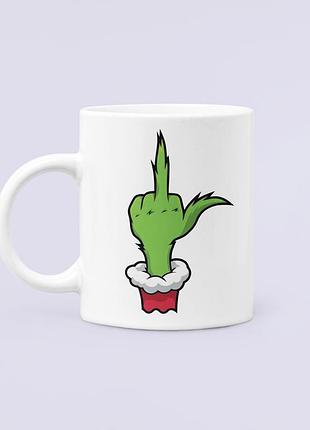 Чашка керамическая кружка с принтом гринч фак новогодний белая 330 мл