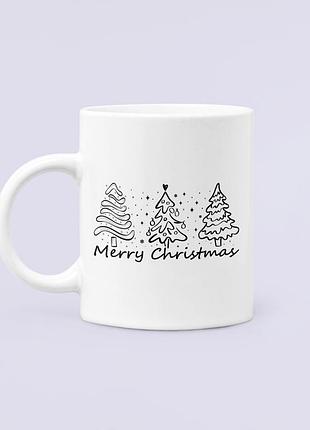 Чашка керамическая кружка с принтом merry christmas ёлки подружки белая 330 мл