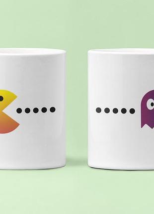 Парные чашки кружки пакман pakman  для влюбленных белые 330 мл