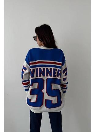 Распродажа 🏷 турецкий яркий оверсайз удлиненный свитер мирор туника с надписью winner 35