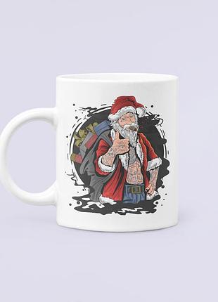 Чашка керамическая кружка с принтом плохой санта с подарками белая 330 мл