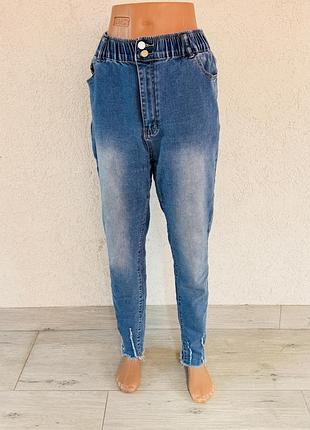 Джинси xl висока посадка на резинці оверсайз стрейчеві завужені
