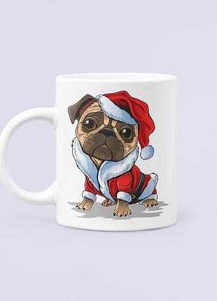 Чашка керамическая кружка с принтом бульдожек санта белая 330 мл
