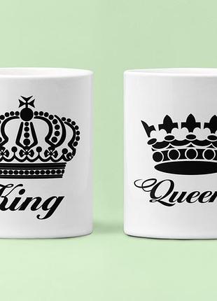 Парные чашки кружки король королева king queen 2 для влюблённых белые 330 мл
