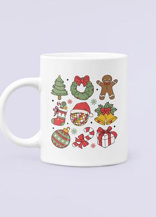 Чашка керамическая кружка с принтом новогодний набор белая 330 мл