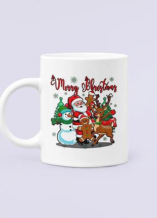 Чашка керамическая кружка с принтом merry christmas новогодняя компания белая 330 мл