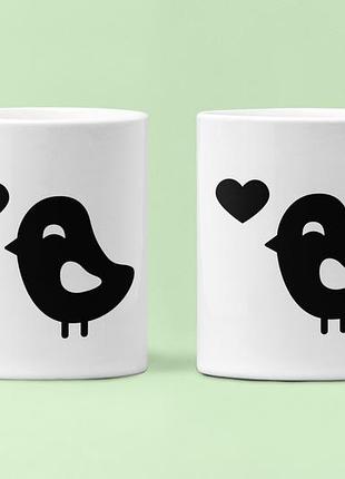 Парные чашки кружки влюбленные птички для влюбленных белые 330 мл