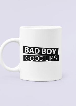 Чашка керамическая кружка с принтом bad boy good lips белая 330 мл
