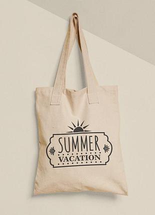 Эко сумка шопер с принтом summer vacation лето каникулы размер 38х40см, хлопок
