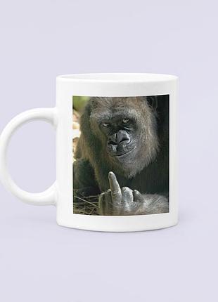 Чашка керамическая кружка с принтом горила фак мем белая 330 мл