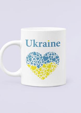 Чашка керамическая кружка с принтом ukraine герб сердечки белая 330 мл