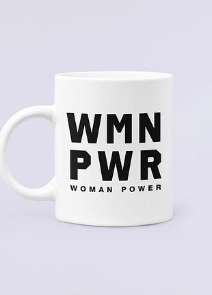 Чашка керамическая кружка с принтом woman power белая 330 мл