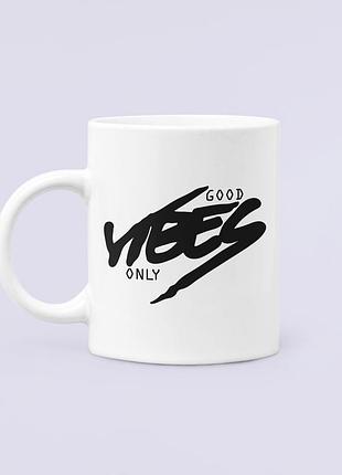 Чашка керамическая кружка с принтом good vibes only белая 330 мл
