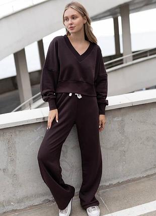 Костюм из турецкой трехнитки петли (пенье) туречки 🇹🇷меланж, шоколад, терракот, размеры: 42-48, мод 709