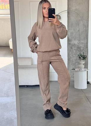 Женский брючный костюм вельвет вельветовый осень деми теплый
