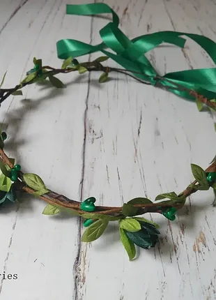 Изумрудный венок на голову с цветами пролески листочки