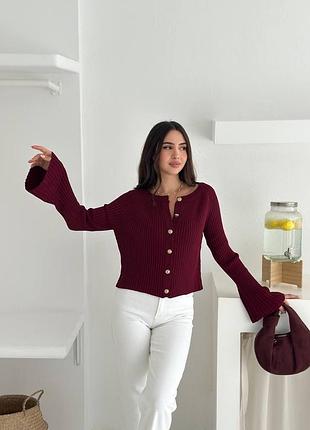 Жіночий стильний кардиган на ґудзиках бургунді шоколадний рожевий молочний жовтий чорний блакитний