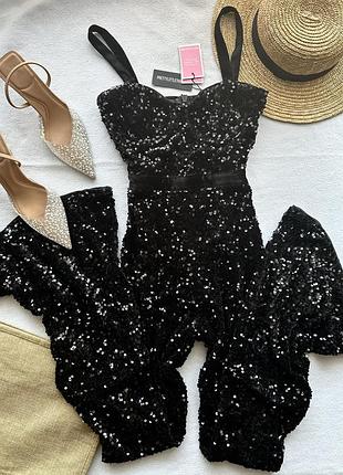 Комбінезон жіночий чорний з маєтками штани кльош plt