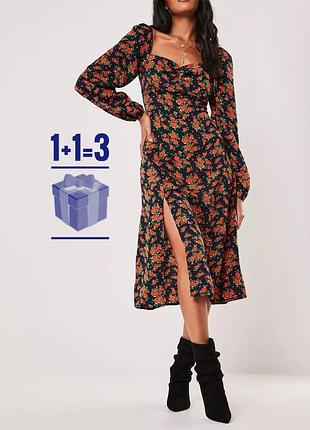 Міді сукня в квітковий принт з розрізом missguided