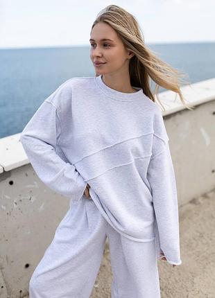 Костюм fuji overs 🤎 шоколад / меланж / таш ✨ трендовый крой с открытыми швами мод 502