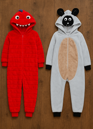 5-6 р f&f фактурний флісовий кігурумі, піжама з динозавром і віслючком, на капюшоні різнокольорова холка. домашній комплект. супер - теплий, м"якеньки