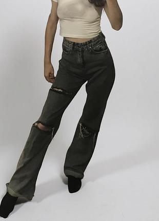 Джинси палацо сірого кольору рвані розмір s