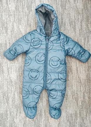 Детский теплый сплошной комбинезон смайл george серый