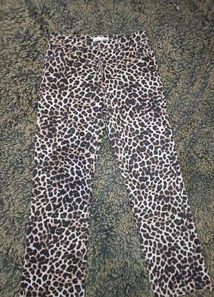 Прямые укороченные джинсы в принт леопард тренд тянутся размер м