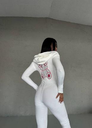 Женский брючный комбинезон комбинизон облигающий велюровый велюр турция с капюшоном