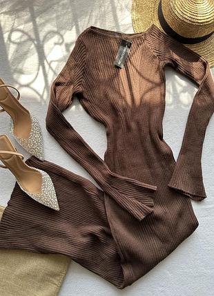 Сукня жіноча міді рубчик шоколад