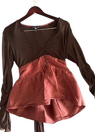 Прозора блуза з баскою бохо шовк