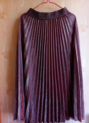 Шикарная блестящая юбка плиссе на резинке  на осень