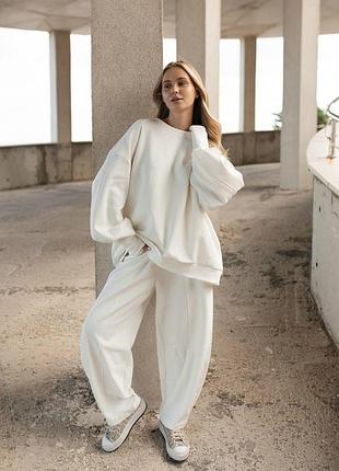 Костюм оверсайз 🖤 графит / шоколад / молоко / масло ✨ кофта + штаны бананы из хлопка мод 245