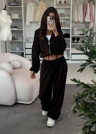 Жіночий спортивний костюм двійка кофта і палаццо шоколад шоколадний