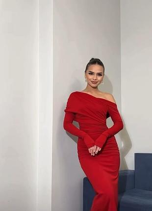 Розкішна довга сукня по фігурі чорна, бордова, червона або шоколадна, мікродайвінг, р-р 42-44, 46-48 ✨ мод.1094