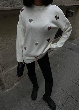 Накладной платеж ❤ турецкий оверсайз свитер мирер с сердечками в пайетки пайетки