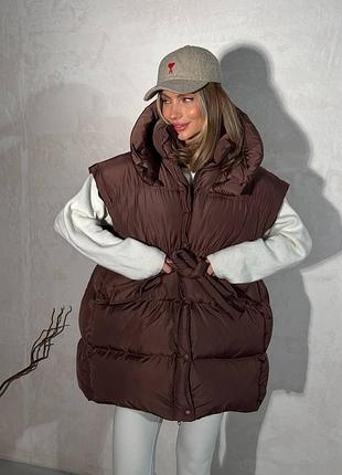 Дутый пуховик пуффер трансформер жилет с поясом
