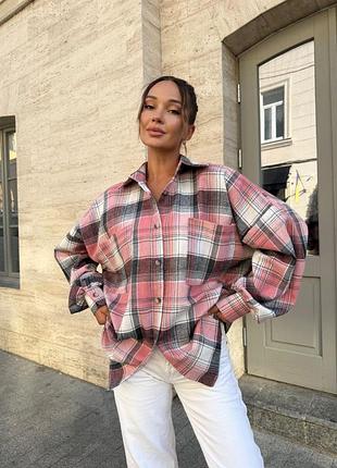 Стильная оверсайз рубашка в клетку, 12 цветов, фланель, рукав-фонарик, р-р s-m (42-48) ❤️ мод.825