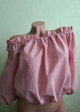 Блуза с открытыми плечами. топ рукава 3/4. в полоску.