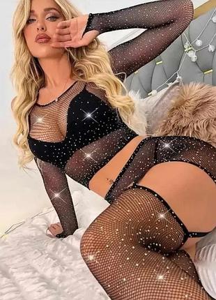 Комплект в сетку черный с блестками