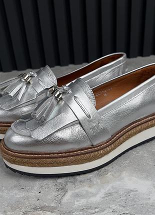 Buffalo london silver loafer жіночі лофери еспадрильї шкіра 36 eur