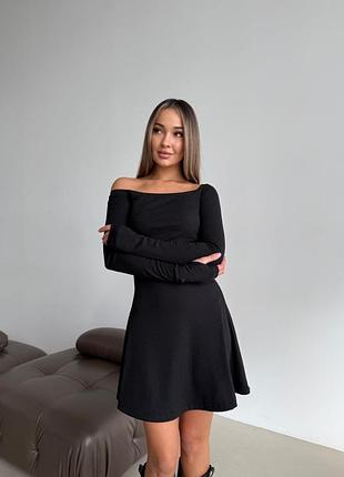 Теплое и мягкое платье черная, плотный рубчик с начесом, вырез на одно плечо, р-р s (42-44), m (44-46) ❤️ мод.817