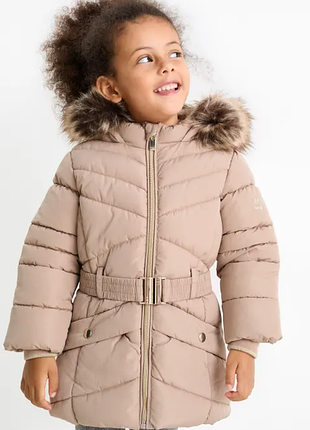 Стеганая детская зимняя куртка с капюшоном для девочки 110 см (5y)